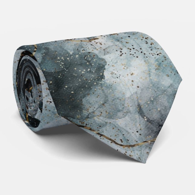 Gravata masculina azul e cinza abstrata (Rolled)
