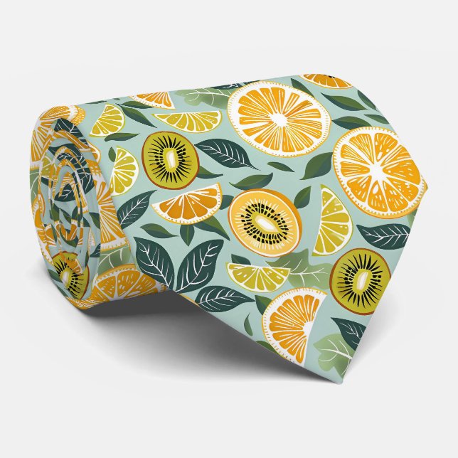 Gravata Masculina com Estampa de Kiwi e Limão  (Rolled)