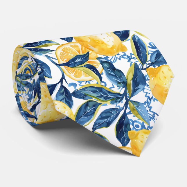 Gravata Masculina com Estampa de Limão  (Rolled)