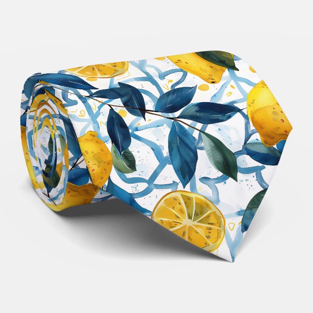Gravata Masculina com Estampa de Limão  (Rolled)