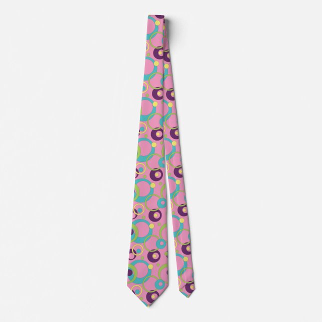 Gravata masculina de círculos rosa funky (Frente)