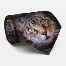 Gravata Masculina de Gato Listrado de Olhos Verdes