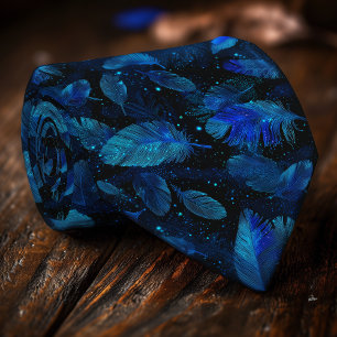 Gravata masculina de pena azul neon