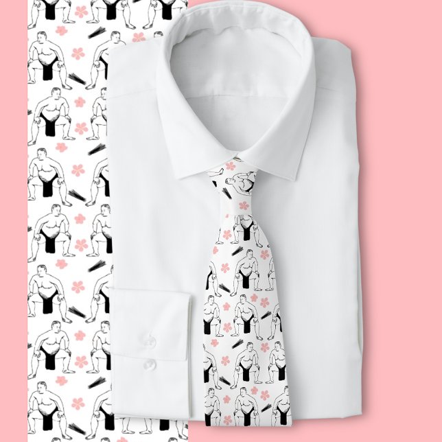 Gravata masculina de Sumo e Cherry Blossoms (Fun sumo wrestling Cherry blossom tie)