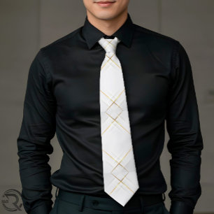 Gravata masculina elegante branca com acento doura