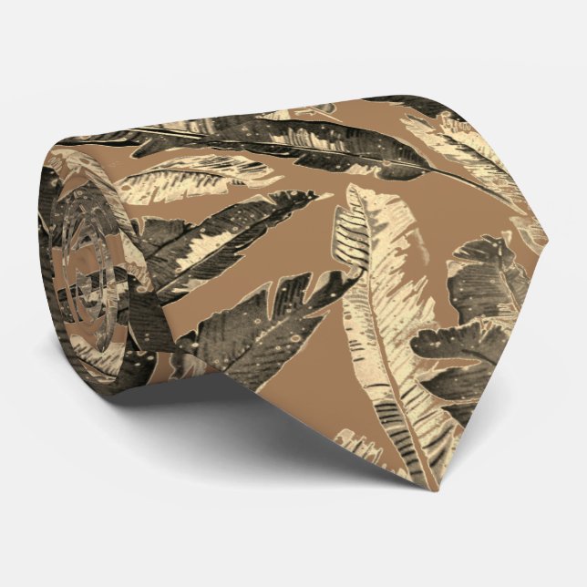 Gravata Masculina Estampa Folha Bege e Cinza (Rolled)