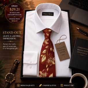 Gravata masculina floral preta e dourada de luxo –