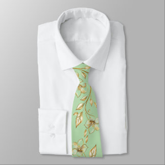 Gravata masculina floral verde e dourada de luxo –