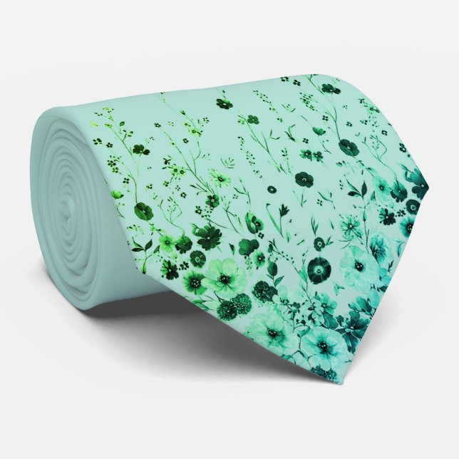 Gravata masculina floral verde menta (Rolled)