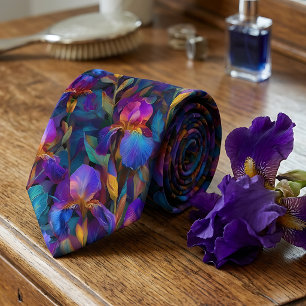 Gravata masculina Íris Roxa Floral Vibrante