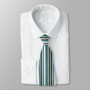 Gravata masculina listrada azul verde e dourada