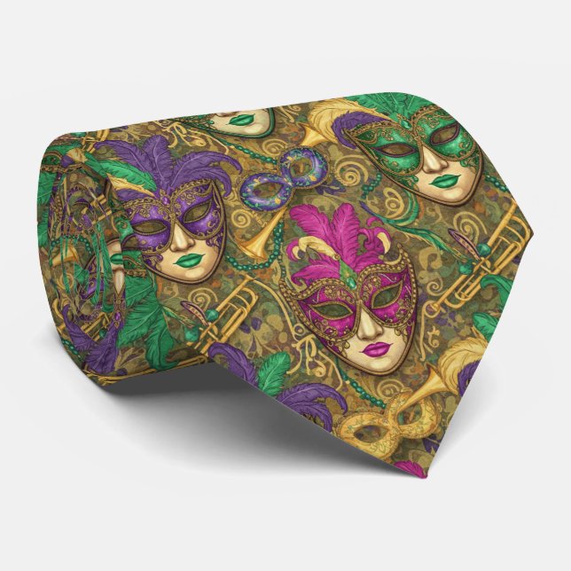 Gravata Masquerade Majesty Mardi Gras (Rolled)
