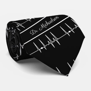 Gravata Médico Cardiologista Cardiograma Nome Preto