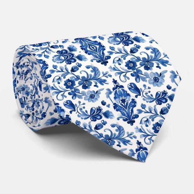 Gravata Mediterranean Portuguese Blue Tile Detail (Rolled)