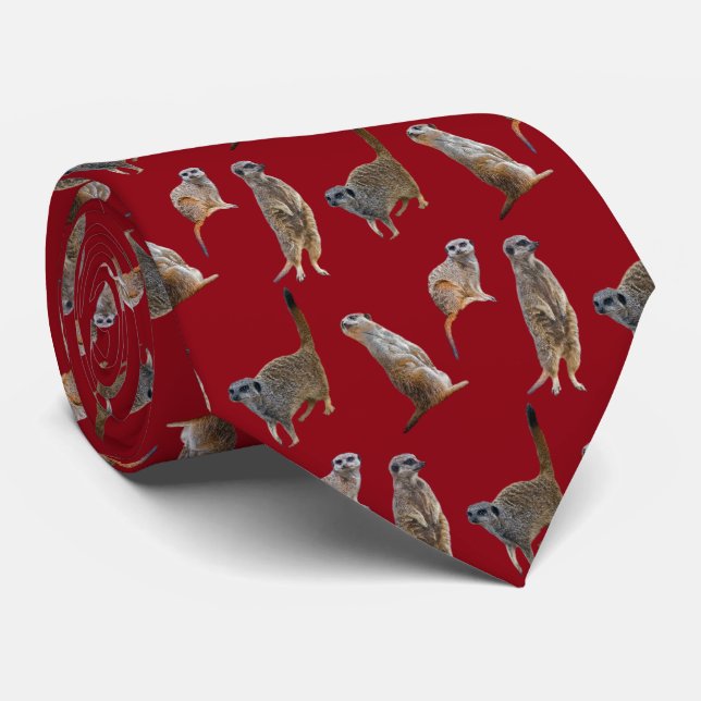 Gravata Meerkat Frenzy Tie Double Sided Impressão (Borgonh (Rolled)