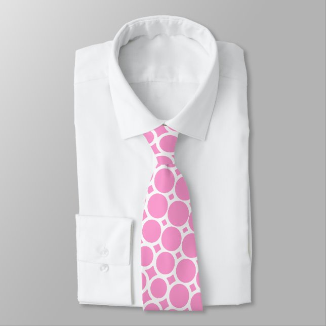 Gravata Meio-Tom Extremo - Rosa sobre Branco (Amarrado)