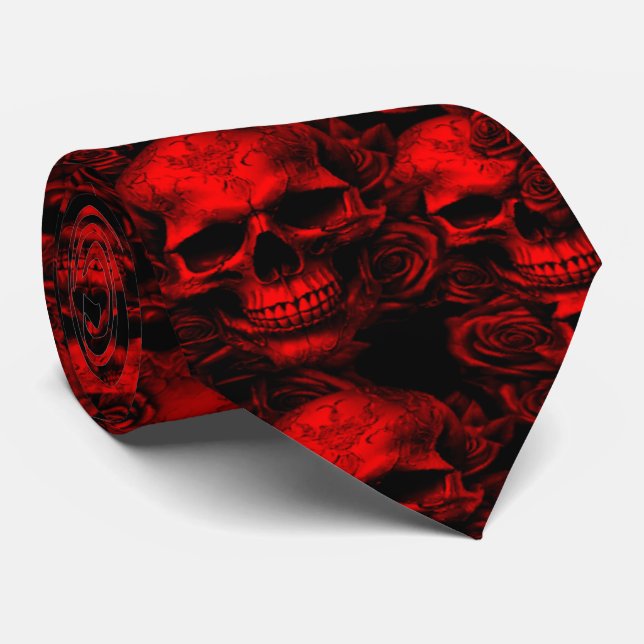 Gravata Memento Mori Skulls Red Tie (Rolled)