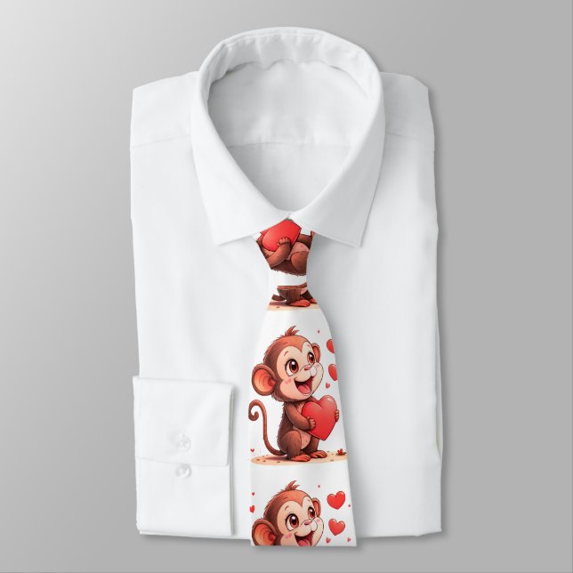 Gravata Men Designer Ties Monkey Red Hearts (Amarrado)