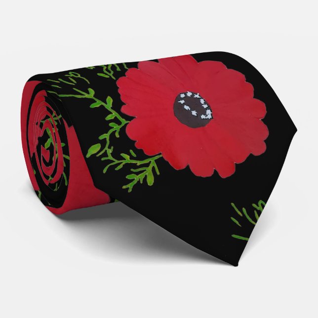 Gravata Men Tie case flor del campo red flower wilness (Rolled)