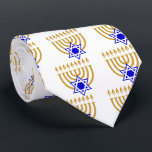 Gravata Menorah e a Estrela de David<br><div class="desc">Dourada menorah com estrela azul de David no centro</div>