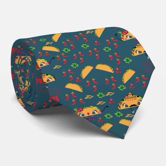 Gravata Mens neck tie Happy Dance para Tacos (Rolled)