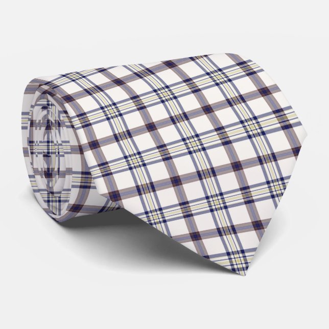 Gravata Merino White and Blue Zodiac Plaid Neck Tie (Rolled)