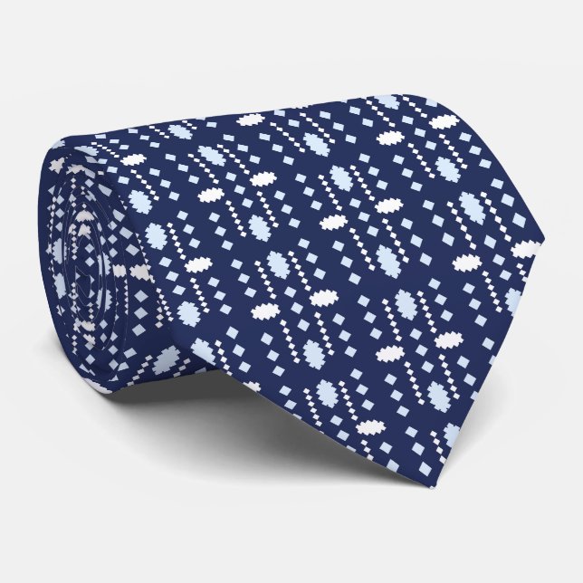Gravata Micro Geométrica em Azul Marinho Profundo (Rolled)
