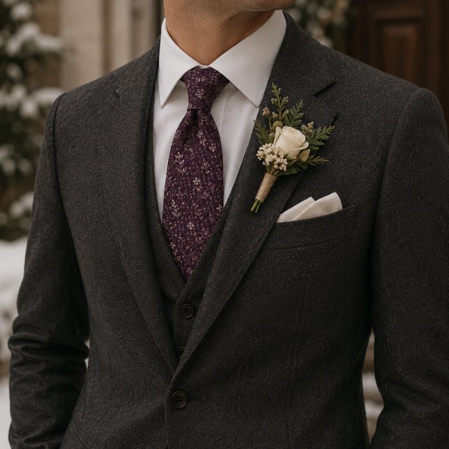 Gravata Micro-Jacquard Botânica Marfim Ameixa (Criador carregado)