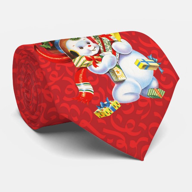Gravata Milo Christmas Collection Vintage Snowman Red (Rolled)