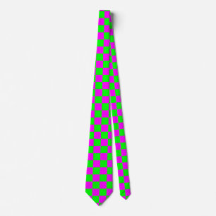 Gravata Mini Checkerboard Cor-De-Rosa Brilho E Verde limã