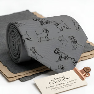 Gravata Miniatura Schnauzer Linha Arte Padrão 001 Cinza