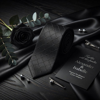 Gravata Minimalist Black Geometric Grid Dotted Texture