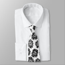 Gravata Minimalist Groovy Black and White Daisy Flowers