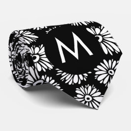 Gravata Minimalist Groovy Black and White Daisy Monogram