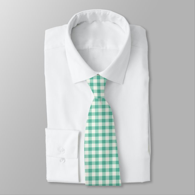 Gravata Mint Green e White Gingham (Amarrado)