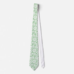 Gravata Mint-Green Elegante E Damascos Florais Brancos
