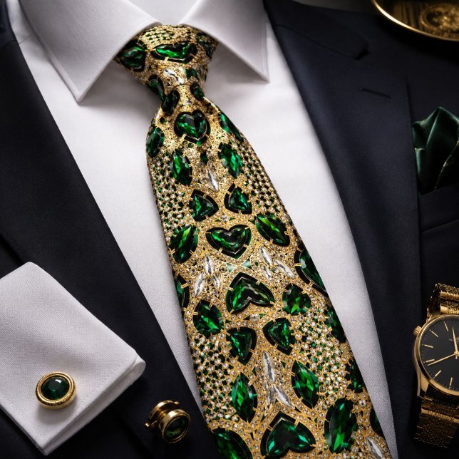 Gravata moda feminina chic arte deco dourado esmeralda ver (girly chic fashion art deco gold emerald green neck tie)