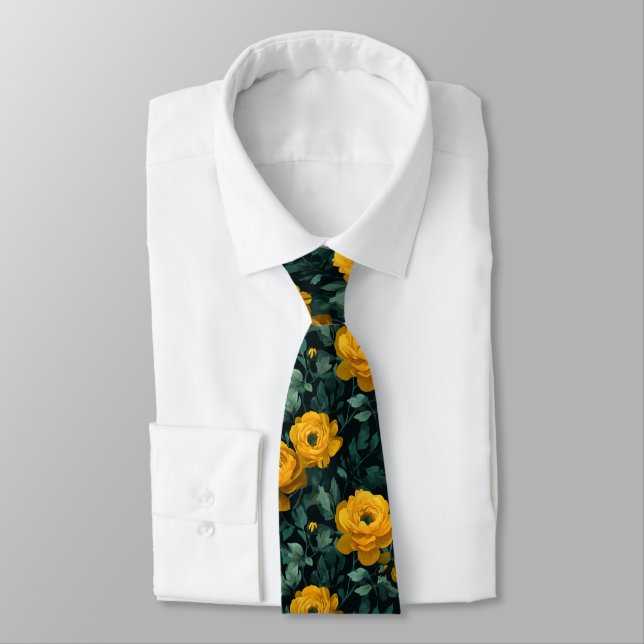 Gravata Moda Masculina Elegante Ranunculus Floral (Amarrado)