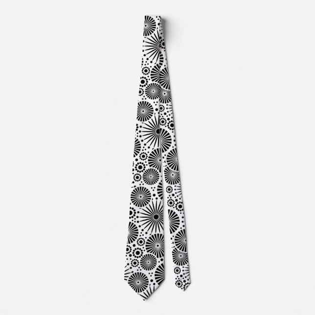 Gravata Modern Black White Geometric Flowers Starburst (Frente)