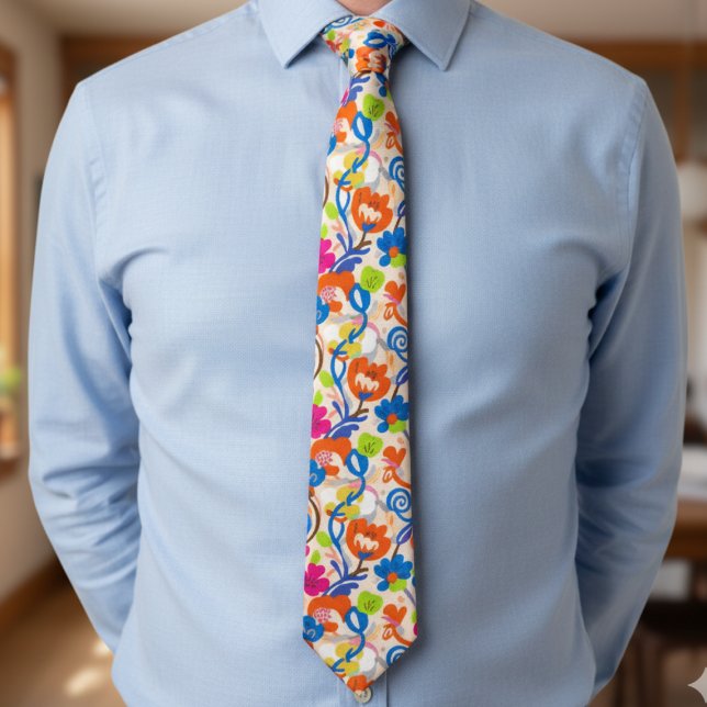 Gravata Modern Botanical – Bold Funky Floral (Bright floral necktie)