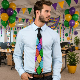 Gravata Modern Harlequin Pattern Sparkly Mardi Gras 