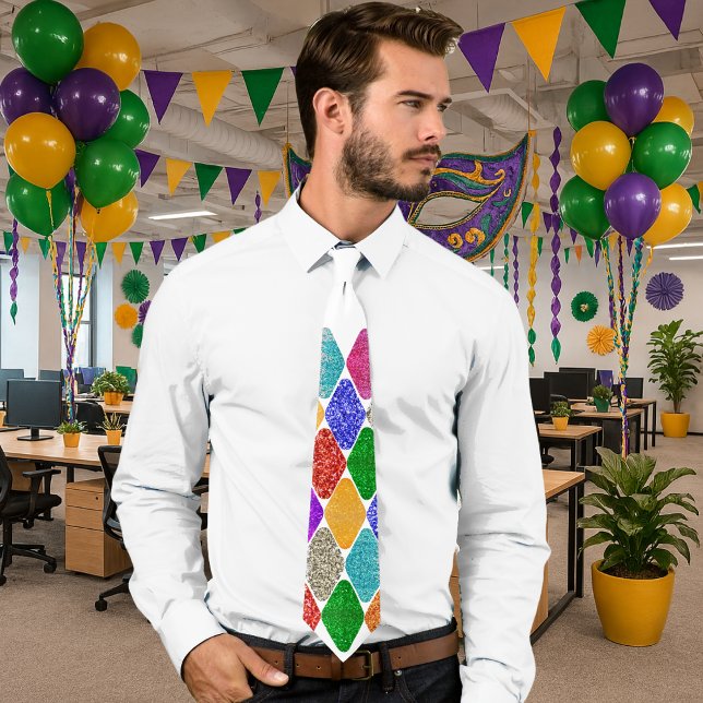 Gravata Modern Harlequin Pattern Sparkly Mardi Gras  (Criador carregado)