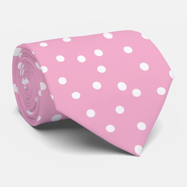 Gravata modern Pink White Polka Dots Groom Gift   (Rolled)
