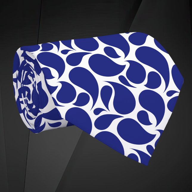 Gravata Moderno Minimalista Paisley Azul e Branco Profundo (Criador carregado)