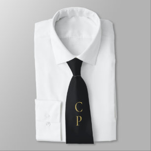 Gravata Moderno Minimalista Preto e Dourado Monogramado