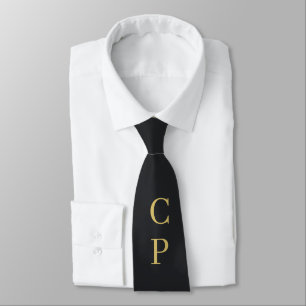 Gravata Moderno Minimalista Preto e Dourado Monogramado