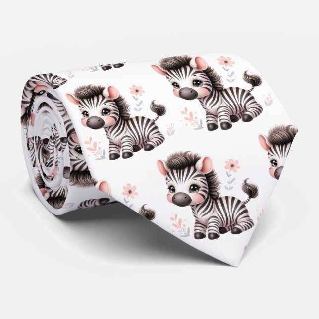 Gravata Moderno preto e branco Kawaii Cute Zebras (Rolled)