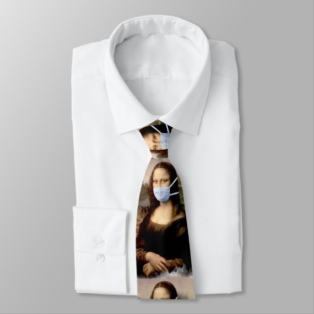 Gravata Mona Lisa com Máscara Da Vinci Caçoando das Artes (Amarrado)