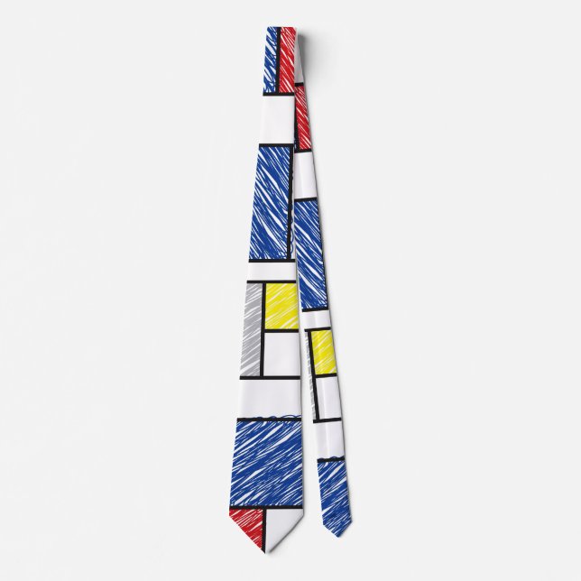 Gravata Mondrian Scribbles Minimalist De Stijl Modern Art (Frente)