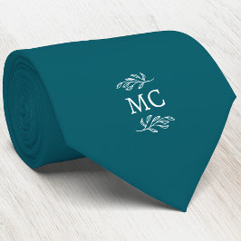 Gravata Monogram Initial Crest Botanical Leaf Teal Green